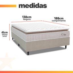 Cama Box Colchão Casal Molas Ensacadas City Pillow Top 138x188x61cm Branco / Bege Hellen - 3