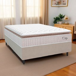 Cama Box Colchão Casal Molas Ensacadas City Pillow Top 138x188x61cm Branco / Bege Hellen - 2