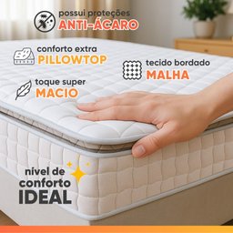 Cama Box Colchão Casal Molas Ensacadas City Pillow Top 138x188x61cm Branco / Bege Hellen - 6