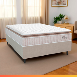 Cama Box Colchão Casal Molas Ensacadas City Pillow Top 138x188x61cm Branco / Bege Hellen - 2
