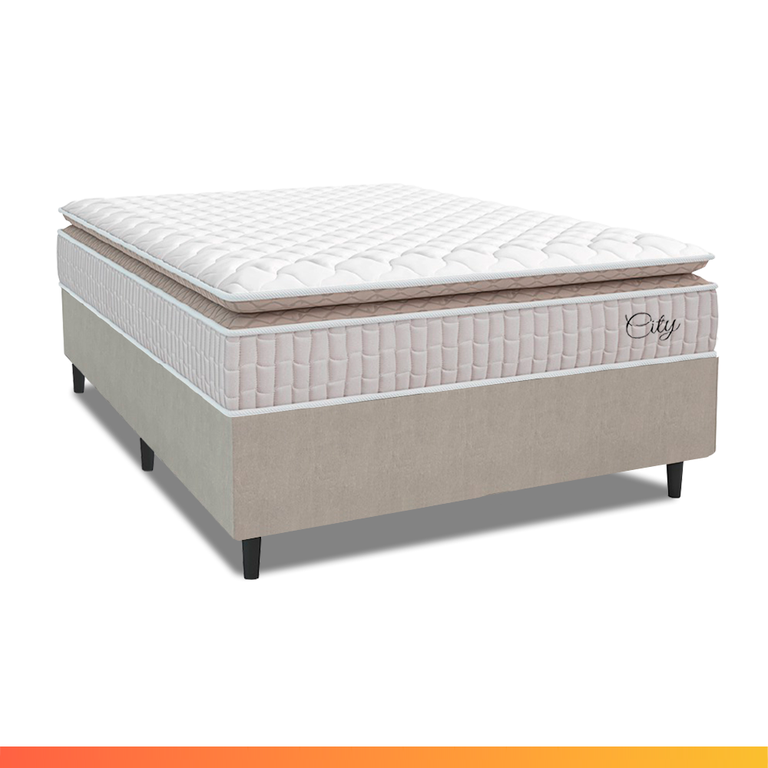 Cama Box Colchão Casal Molas Ensacadas City Pillow Top 138x188x61cm Branco / Bege Hellen Cama Box Colchão Casal Molas Ensacadas City Pillow Top 138x188x61cm Branco / Bege Hellen