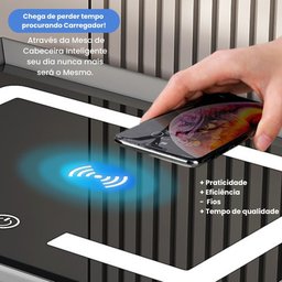 Mesa Cabeceira Inteligente Cinza Multifuncional Carregador Indução Wireless Som Bluetooth Luminária - 7