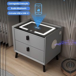 Mesa Cabeceira Inteligente Cinza Multifuncional Carregador Indução Wireless Som Bluetooth Luminária - 5
