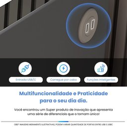 Mesa Cabeceira Inteligente Cinza Multifuncional Carregador Indução Wireless Som Bluetooth Luminária - 9