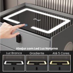 Mesa Cabeceira Inteligente Cinza Multifuncional Carregador Indução Wireless Som Bluetooth Luminária - 6