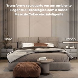 Mesa Cabeceira Inteligente Cinza Multifuncional Carregador Indução Wireless Som Bluetooth Luminária - 3