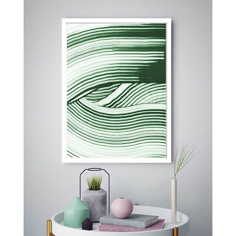 Quadro Decorativo Abstrato Traços Verde - 70x50cm:moldura Preta