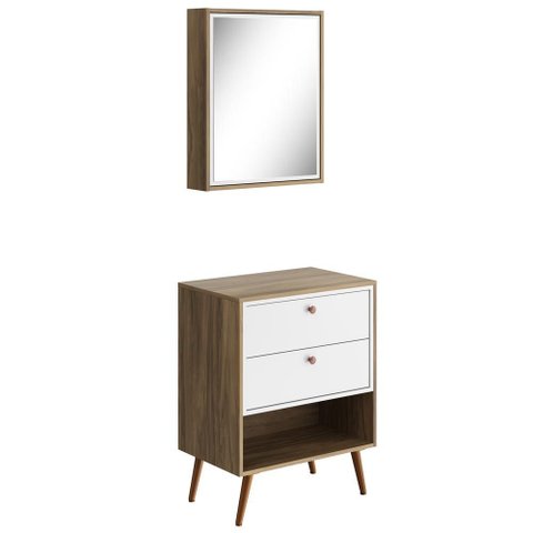 Conjunto para Banheiro Balcão e Armário com Pés 60cm Lionel B06 Branco Nogal - Lyam Decor