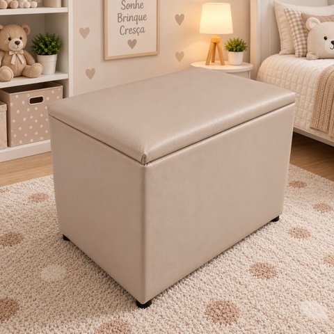 Puff Baú Banqueta Retangular Organizar e Decorar 55cm Bege