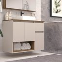 Ver imagem 1 de Gabinete Banheiro Suspenso 80cm com 03 Portas 01 Gaveta e Nicho com Cuba Aurora