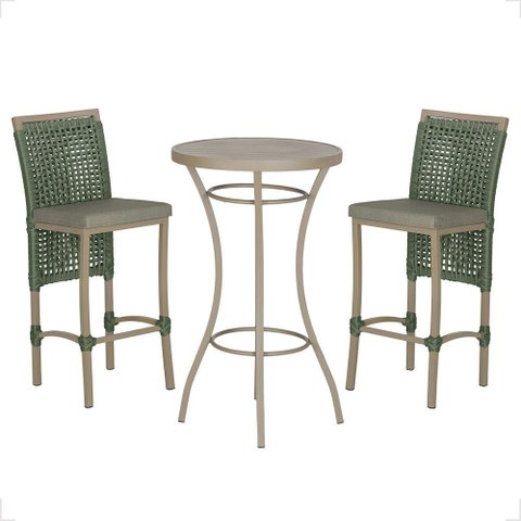 Mesa Bistrô e 2 Banquetas Roma Fendi Corda Náutica Estofado 8 Trama Original