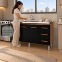 Ver mais imagens de Balcão Cozinha Veneza 160 cm 3 Portas 3 Gav sem Tampo Preto