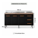 Ver imagem 3 de Balcão Cozinha Veneza 160 cm 3 Portas 3 Gav sem Tampo Preto
