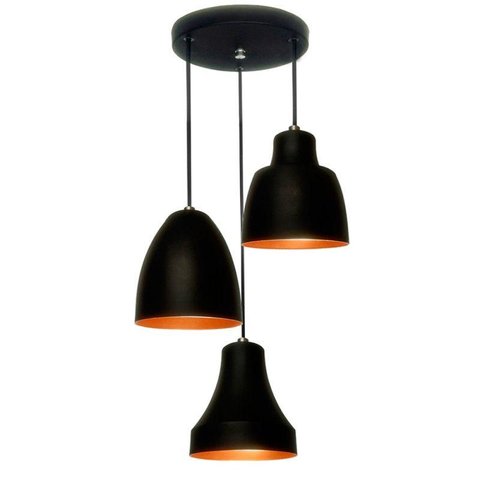 Pendente Triplo Alumínio Bell Trio Soquete E27 Preto/cobre