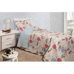 Colcha Patchwork Infantil Solteiro Dupla Face Balões Rozac - 1