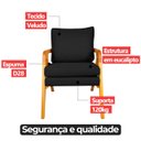 Ver imagem 7 de Kit 2 Poltrona Sala Decorativa Stella Estofada Veludo Preto Base Madeira Castanho - Arkell