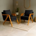 Ver imagem 1 de Kit 2 Poltrona Sala Decorativa Stella Estofada Veludo Preto Base Madeira Castanho - Arkell