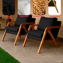 Ver imagem 5 de Kit 2 Poltrona Sala Decorativa Stella Estofada Veludo Preto Base Madeira Castanho - Arkell
