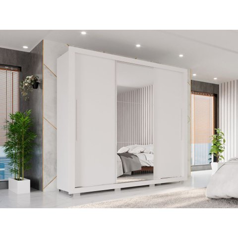 Guarda Roupa Casal Panamá Porta Espelho Central 3 Portas 4 Gavetas Salleto Branco