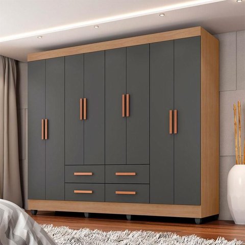 Guarda Roupa Casal Ambiente Porto 8 Portas Nature Cinza – Móveis Leão