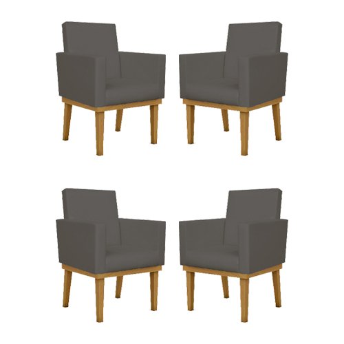 Kit 04 Poltronas Decorativa Reforçada Oferta Courino Balaqui Cor:Cinza - 1