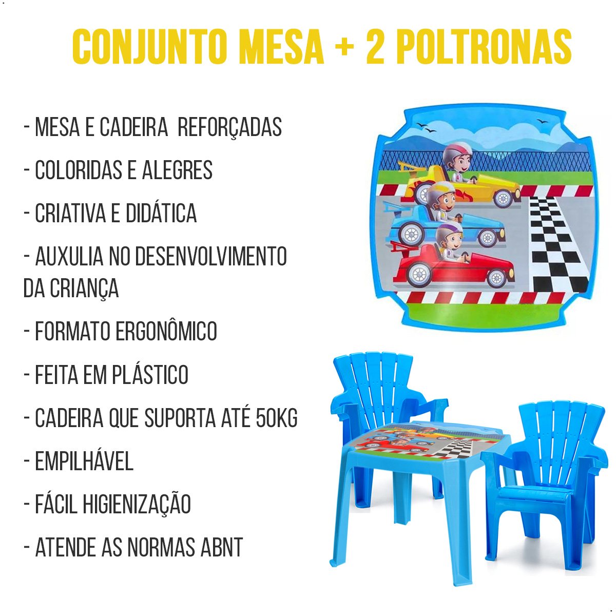 Conjunto Mesa e 2 Poltronas Desenhos Infantil Carros - 4