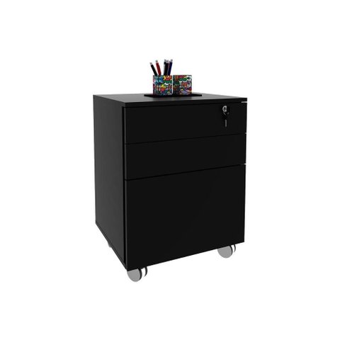 Multiuso Escritório ME4148 c/ 3 Gavetas e 1 c/ Chave Preto - Tecno Mobili