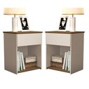 Ver imagem 1 de Kit 2 Mesas de Cabeceira para Quarto com Gaveta e Prateleira Jasmim - Off White com Freijó