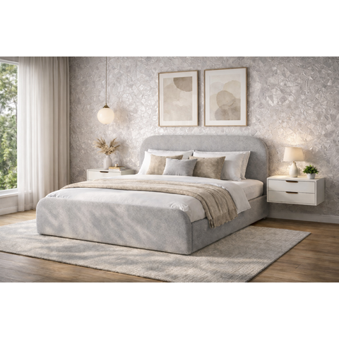 Cama Estofada Casal Neutra Tecido Estilo Escandinavo 1.40m para Quarto de Casal Moderno e Luxuoso