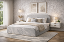 Ver imagem 1 de Cama Estofada Casal Neutra Tecido Estilo Escandinavo 1.40m para Quarto de Casal Moderno e Luxuoso
