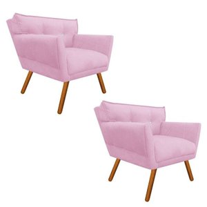 Kit 2 Poltrona Decorativa Anitta Suede Rosa Bebê Strass - D'Rossi