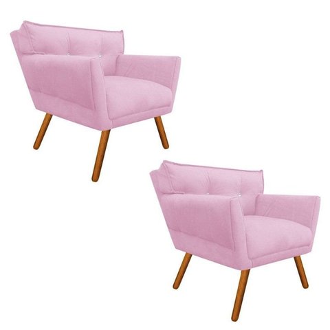 Kit 2 Poltrona Decorativa Anitta Suede Rosa Bebê Strass - D'Rossi