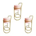 Ver imagem 1 de Kit 3 Banquetas Alta Redonda Base Dourada Veludo - Rose