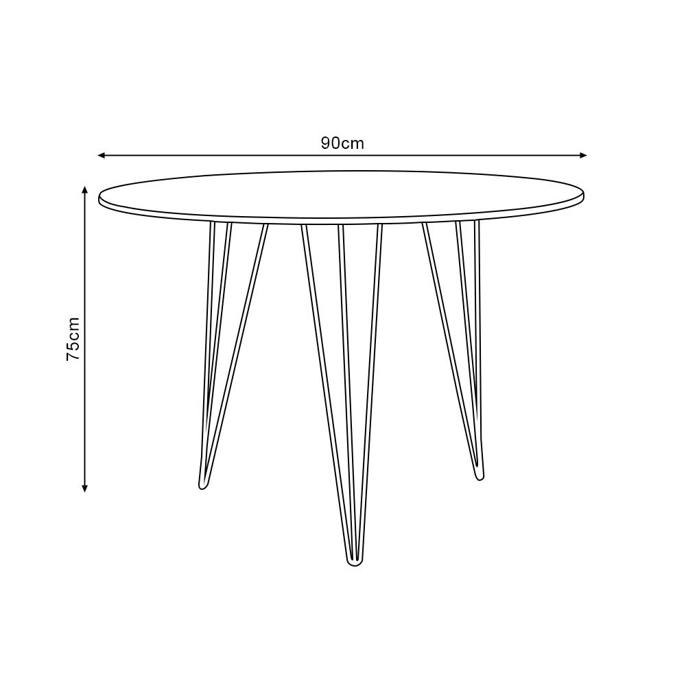 Mesa de Jantar Redonda 90cm Amêndoa Clips 3 Pés com 4 Cadeiras Eames Eiffel Pretas Ferro Preto - 5