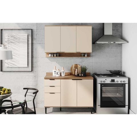 Kit Cozinha Modulada 2 Peças Alpha (1aéreo+1balcão) C2p53 Freijo/off White-carraro
