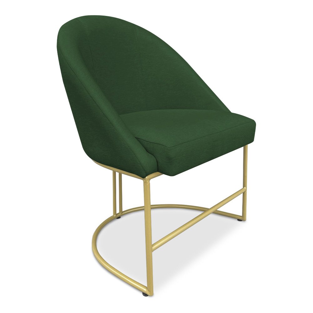 Kit 02 Cadeiras Poltrona de Jantar Bela Suede Verde Base Metálica Industrial Dourado - Pallazio - 3