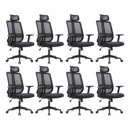 Kit 8 Cadeiras de Escritório Presidente King em Tela - Preta - 1