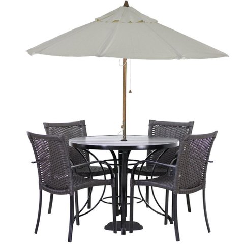 Conjunto de 4 Cadeiras Ascoli e Mesa com Ombrelone em Alumínio Para, Piscina, Edícula
