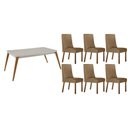 Ver imagem 1 de Sala Jantar Mesa Havana Tampo C/ Vidro Curvo 180cm+6 Cadeiras Dakota Madeira Naturale/off White -