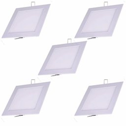 Kit 5 - Plafon LED Embutir Quadrado 24W Branco Quente 3000K - 1
