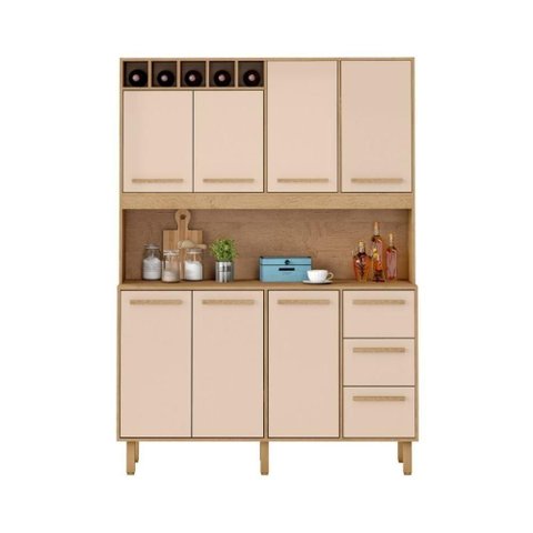 Armário de Cozinha Rafaela 1,43m 7 Portas Amêndoa Off White