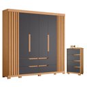 Ver imagem 1 de Guarda Roupa Casal Doble 06 Portas e Cômoda Sole 04 Gavetas Flex Freijo Titanium - Móveis Albatroz