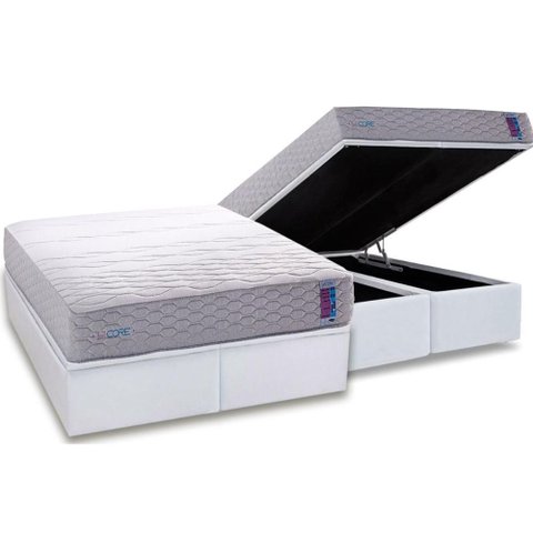 Conjunto Box Baú Queen: Colchão Molas Herval D33 / Ag 65 Feelcore + Base Crc Courano White (