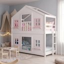 Ver imagem 1 de Beliche Montessoriano Casinha Dos Sonhos Madeira Maciça Branco Rosa Megamobília