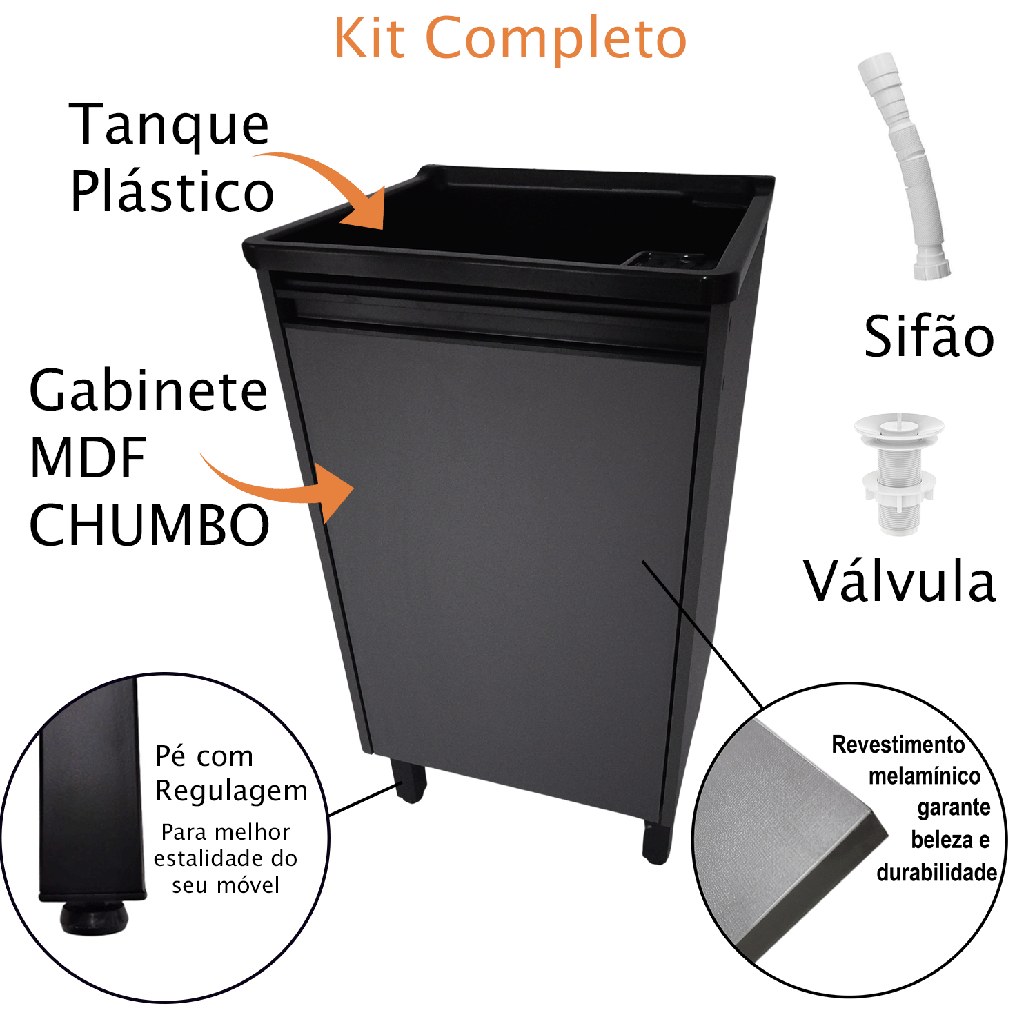 Tanque 26l Plástico + Gabinete Mdf Chumbo Base para Torneira - 5