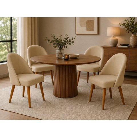 Kit 4 Cadeiras Lua Estofada Moderna Sala de Jantar Suede Bege