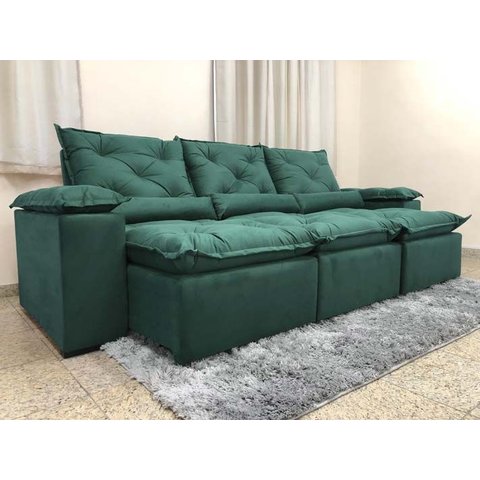 Sofá 5 Lugares Retrátil e Reclinável 2,70 Metros Alpoim Estofados Verde 18 Athenas