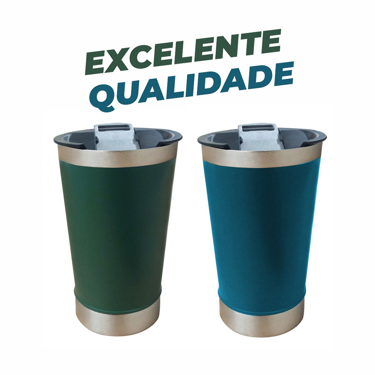 Copo Térmico 500ml Tampa Abridor de Cerveja Aço Inox Premium - Azul Metalizado - 4