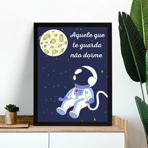 Quadro Infantil Espacial - Aquele que Te Guarda 24x18cm - com Vidro:moldura Branca
