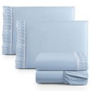 Ver imagem 1 de Jogo Cama Lençol Paris Casal Padrão Percal 180 Fios 100% Algodão Lese Bordada 4 Peças - Azul